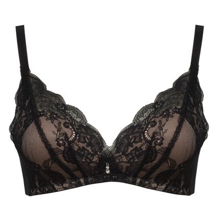 contrasting lace trimmed wireless bra